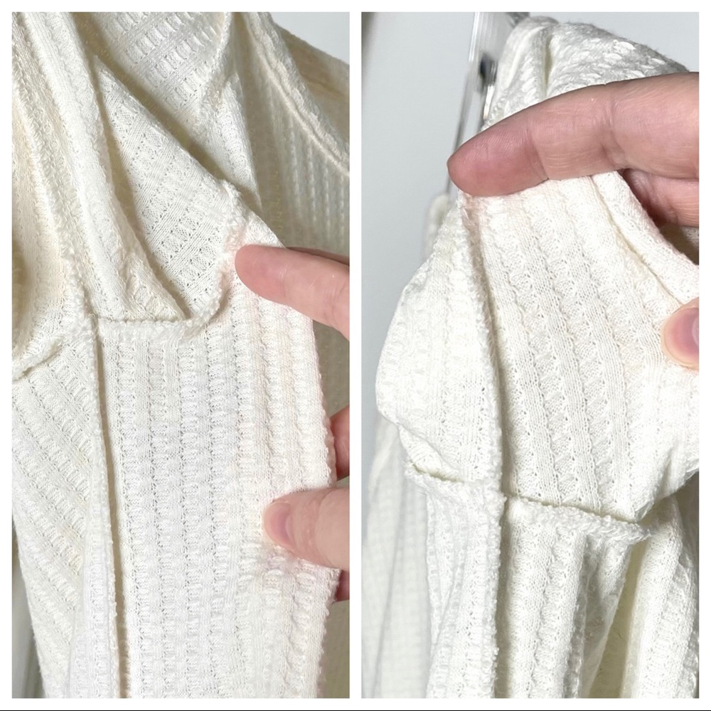 Chaser Long Sleeve Waffle Knit Top Small Cream - Picture 10 of 11